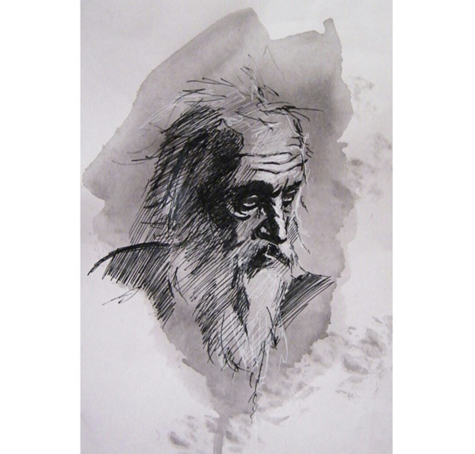 Ink portrait of an old man